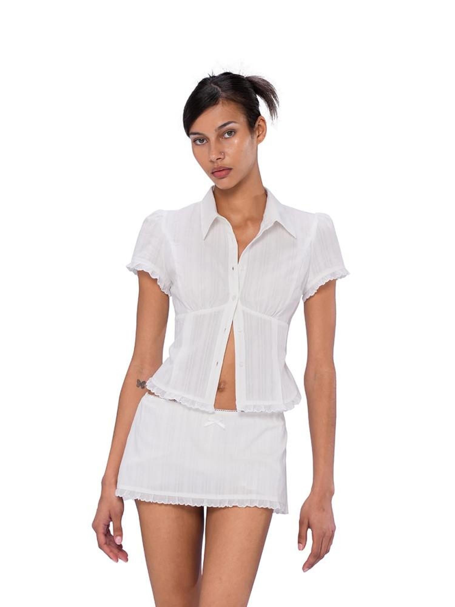SweetChilling Navy Waist Cinched Fitted Shirt College Style Women&