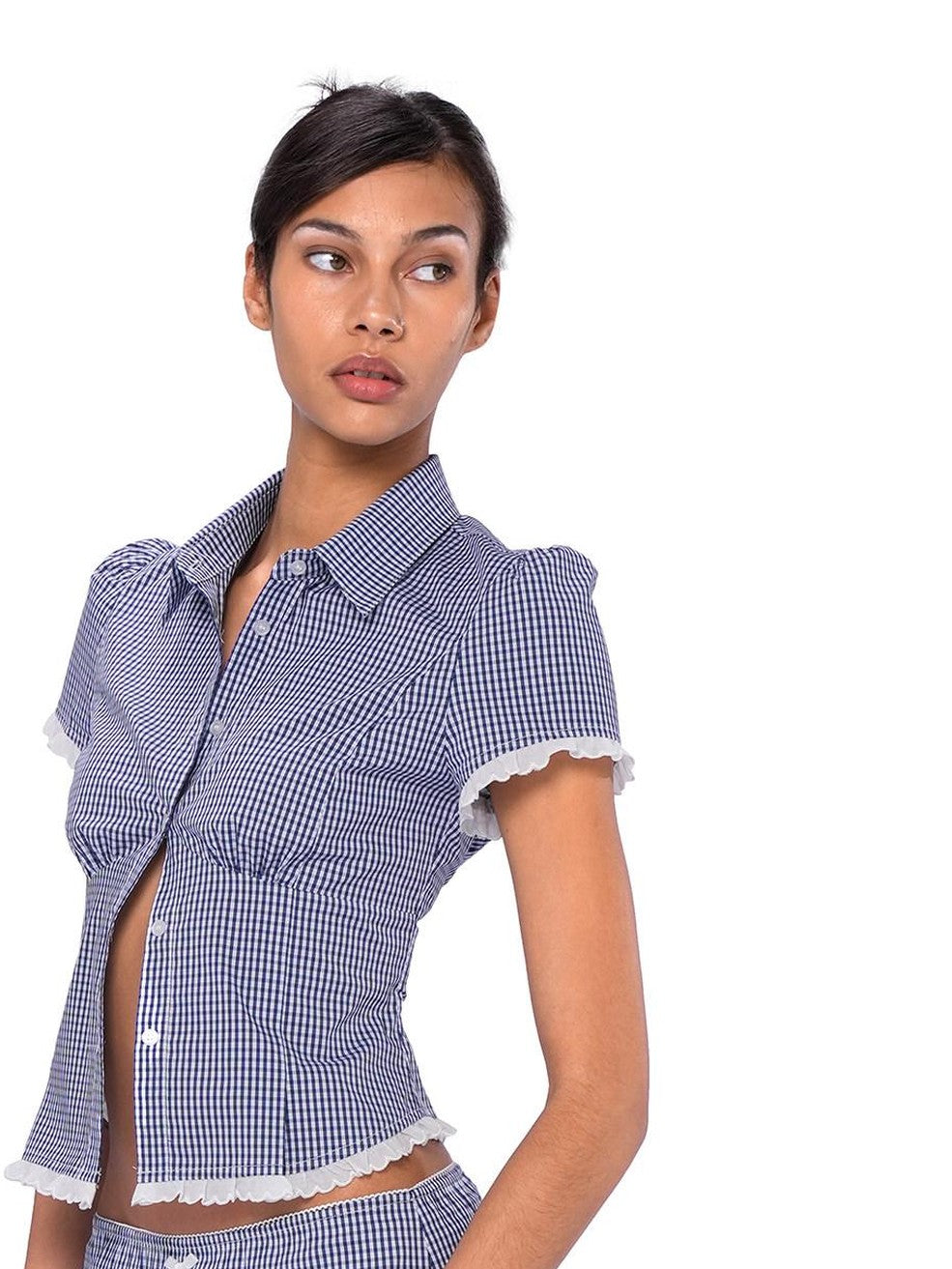 SweetChilling Navy Waist Cinched Fitted Shirt College Style Women&
