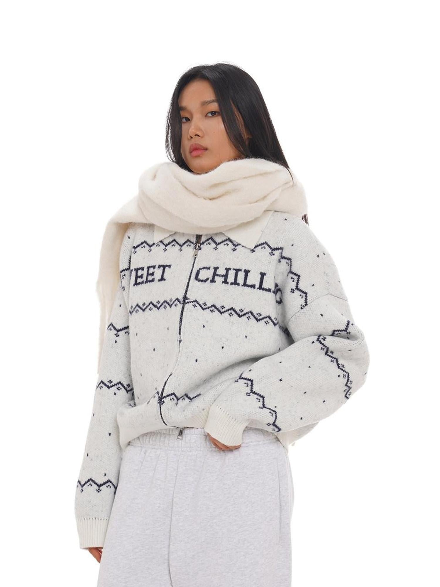 SweetChilling Nordic Logo Jacquard Knit Embroidered Women&