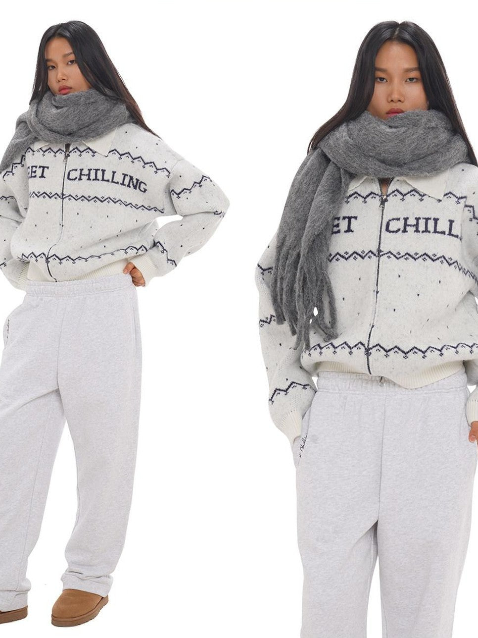 SweetChilling Nordic Logo Jacquard Knit Embroidered Women&