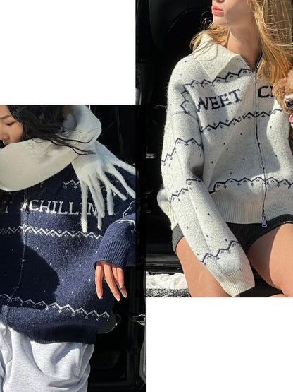 SweetChilling Nordic Logo Jacquard Knit Embroidered Women&