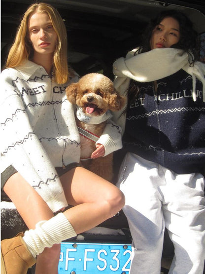 SweetChilling Nordic Logo Jacquard Knit Embroidered Women&