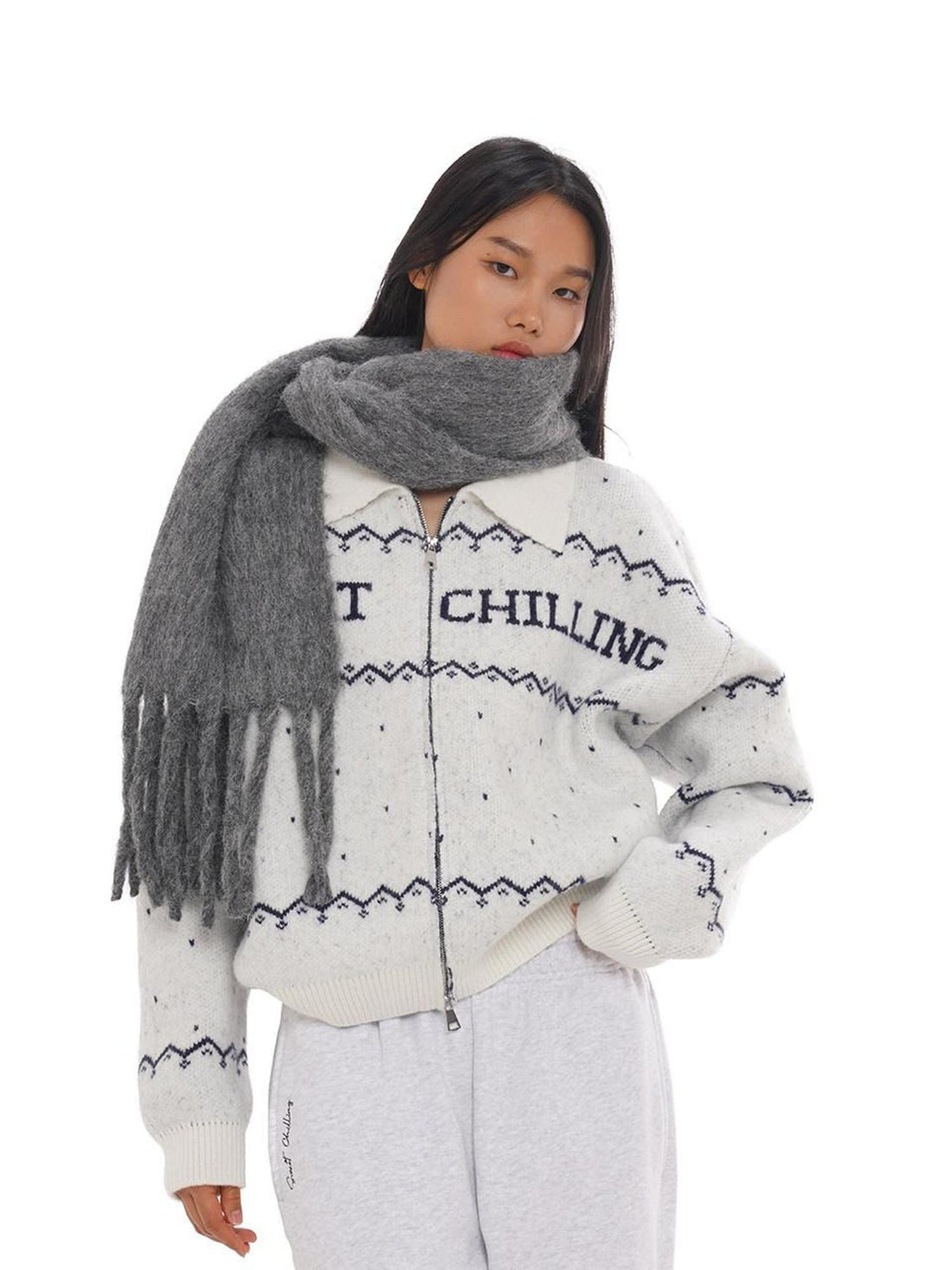 SweetChilling Nordic Logo Jacquard Knit Embroidered Women&