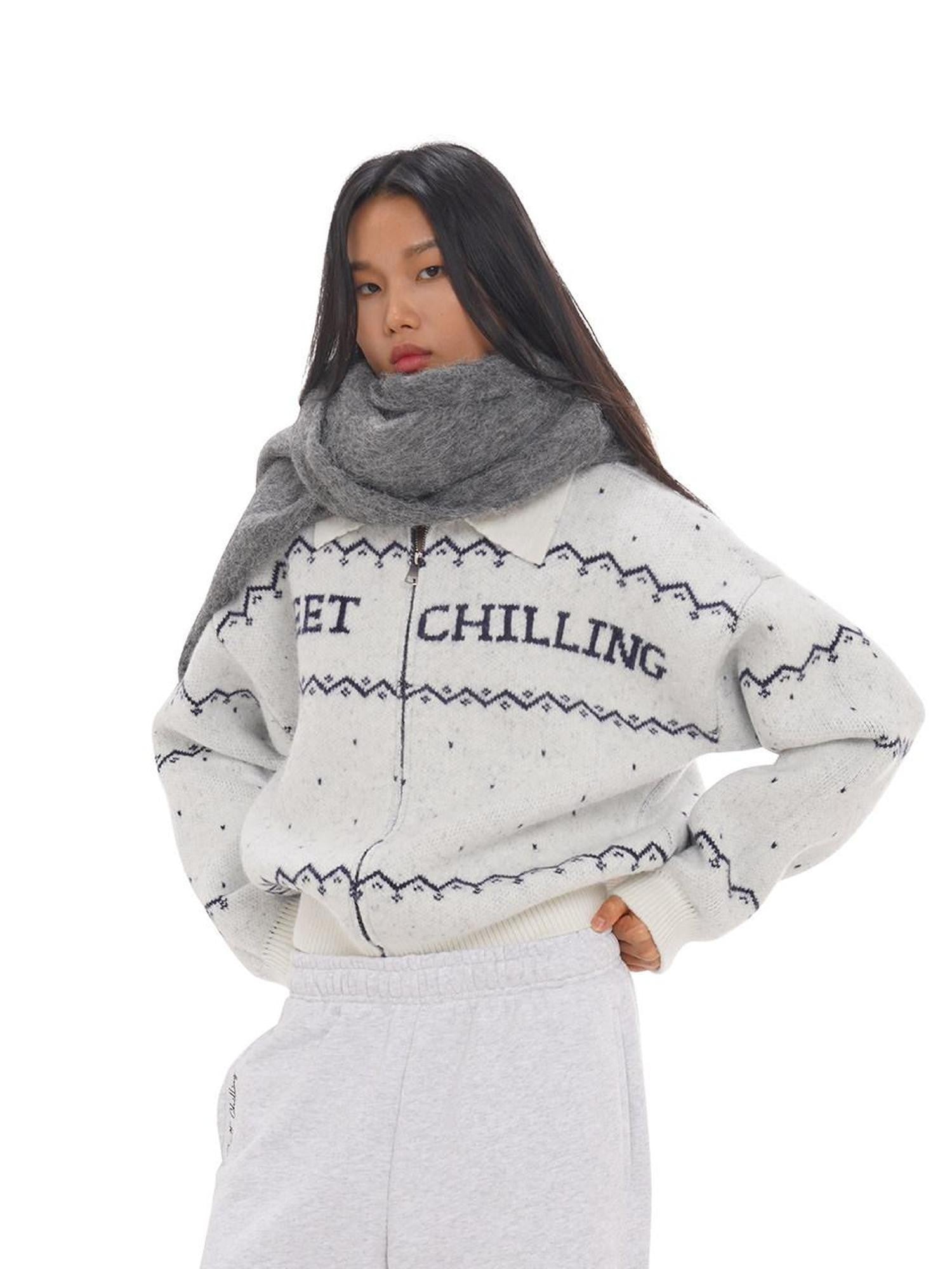 SweetChilling Nordic Logo Jacquard Knit Embroidered Women&