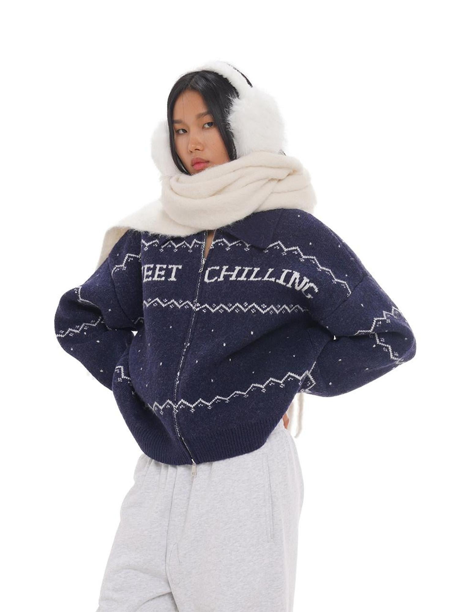 SweetChilling Nordic Logo Jacquard Knit Embroidered Women&