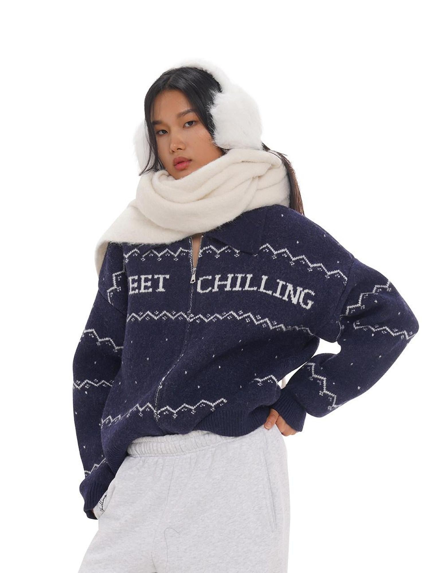 SweetChilling Nordic Logo Jacquard Knit Embroidered Women&