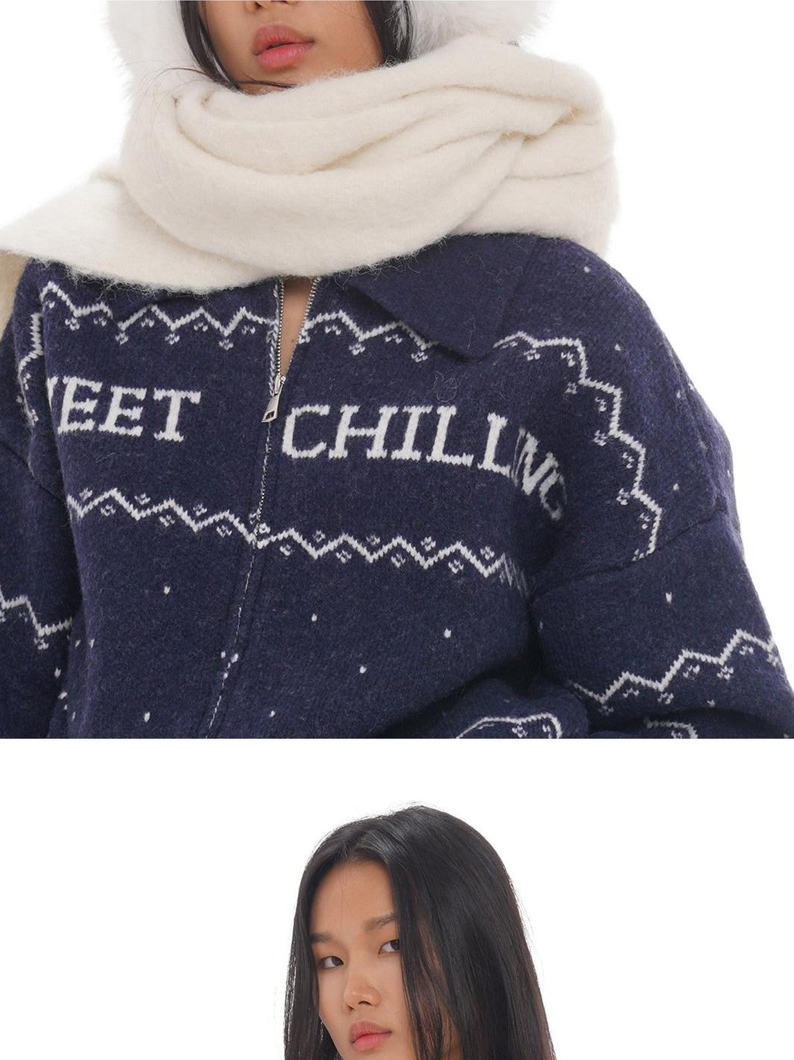 SweetChilling Nordic Logo Jacquard Knit Embroidered Women&