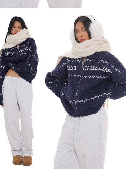 SweetChilling Nordic Logo Jacquard Knit Embroidered Women&