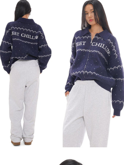 SweetChilling Nordic Logo Jacquard Knit Embroidered Women&