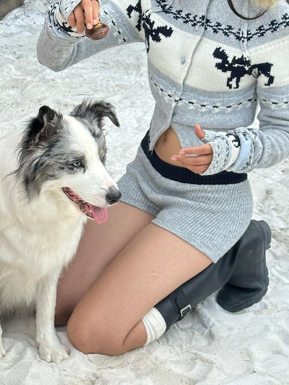 SweetChilling Nordic Reindeer Jacquard Fuzzy Earflap Round Top Women&