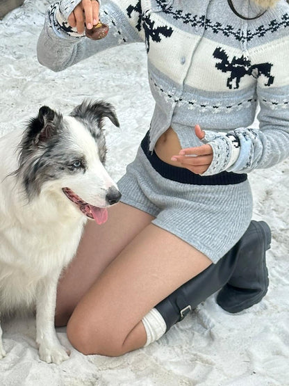 SweetChilling Nordic Reindeer Jacquard Fuzzy Earflap Round Top Women&