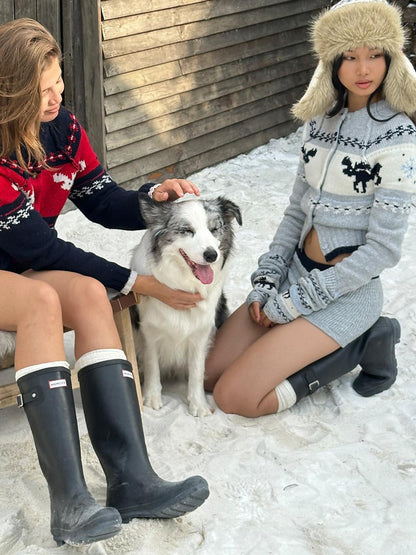 SweetChilling Nordic Reindeer Jacquard Fuzzy Earflap Round Top Women&