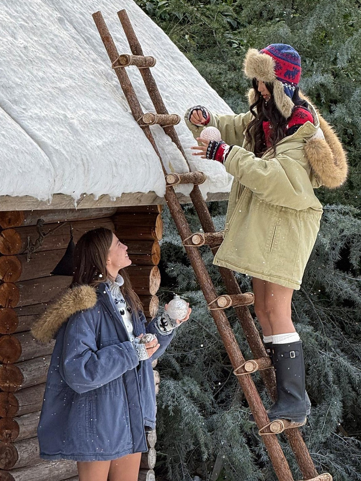 SweetChilling Nordic Reindeer Jacquard Fuzzy Earflap Round Top Women&