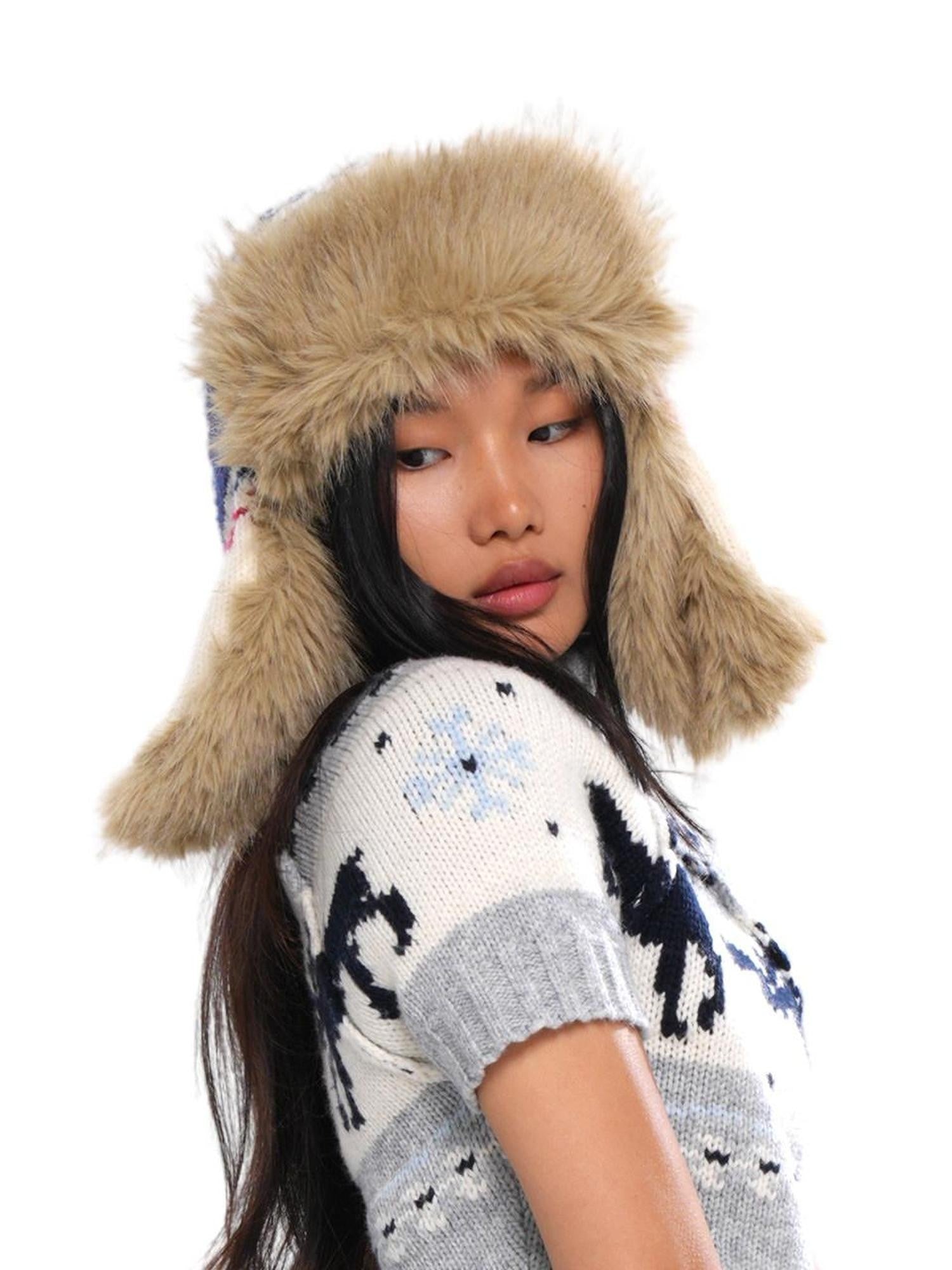 SweetChilling Nordic Reindeer Jacquard Fuzzy Earflap Round Top Women&