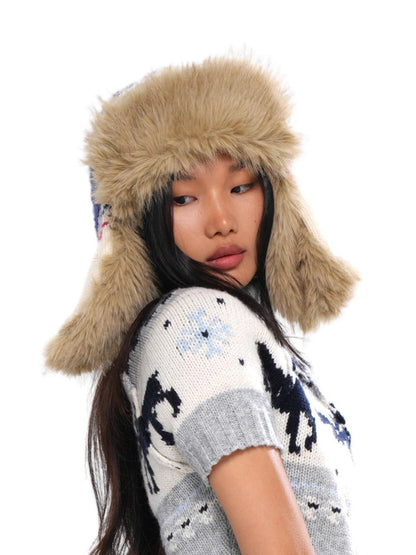 SweetChilling Nordic Reindeer Jacquard Fuzzy Earflap Round Top Women&