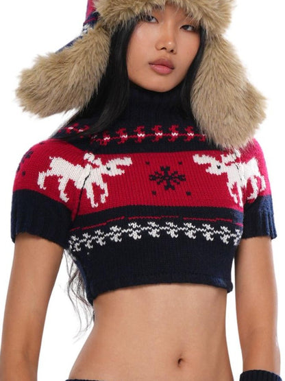 SweetChilling Nordic Reindeer Jacquard Fuzzy Earflap Round Top Women&