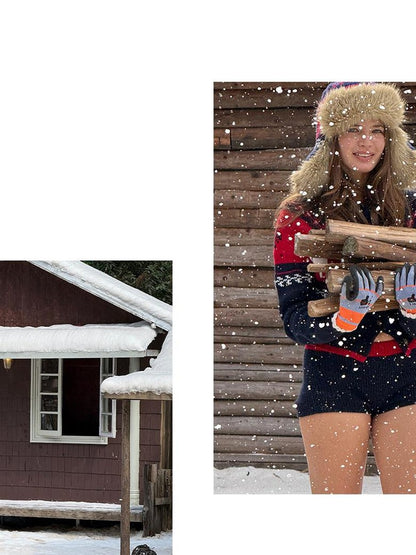 SweetChilling Nordic Reindeer Jacquard Fuzzy Earflap Round Top Women&