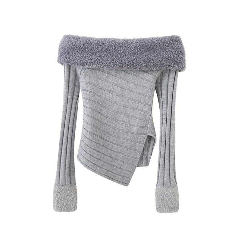 SweetChilling_One_Shoulder_Fur_Collar_Asymmetric_Hem_Women&