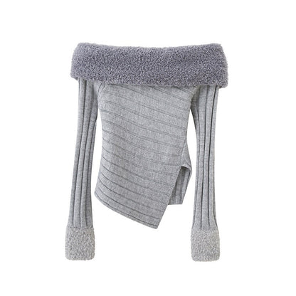 SweetChilling_One_Shoulder_Fur_Collar_Asymmetric_Hem_Women&