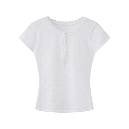 SweetChilling_Openwork_Knit_Henley_Short_Sleeve_Cinch_Waist_Women&