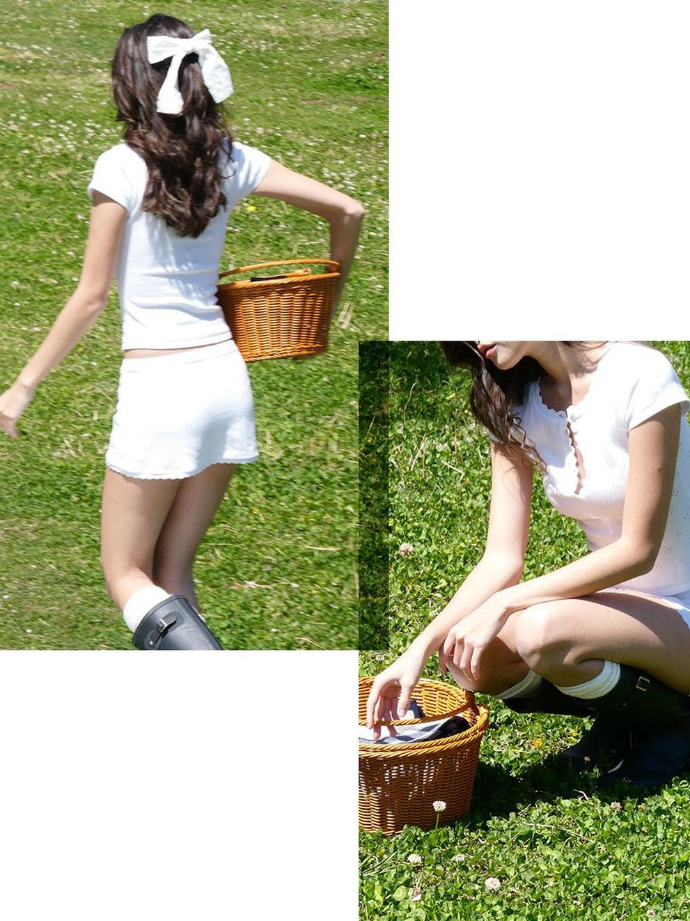 SweetChilling Openwork Knit Henley Short Sleeve Cinch Waist Women&