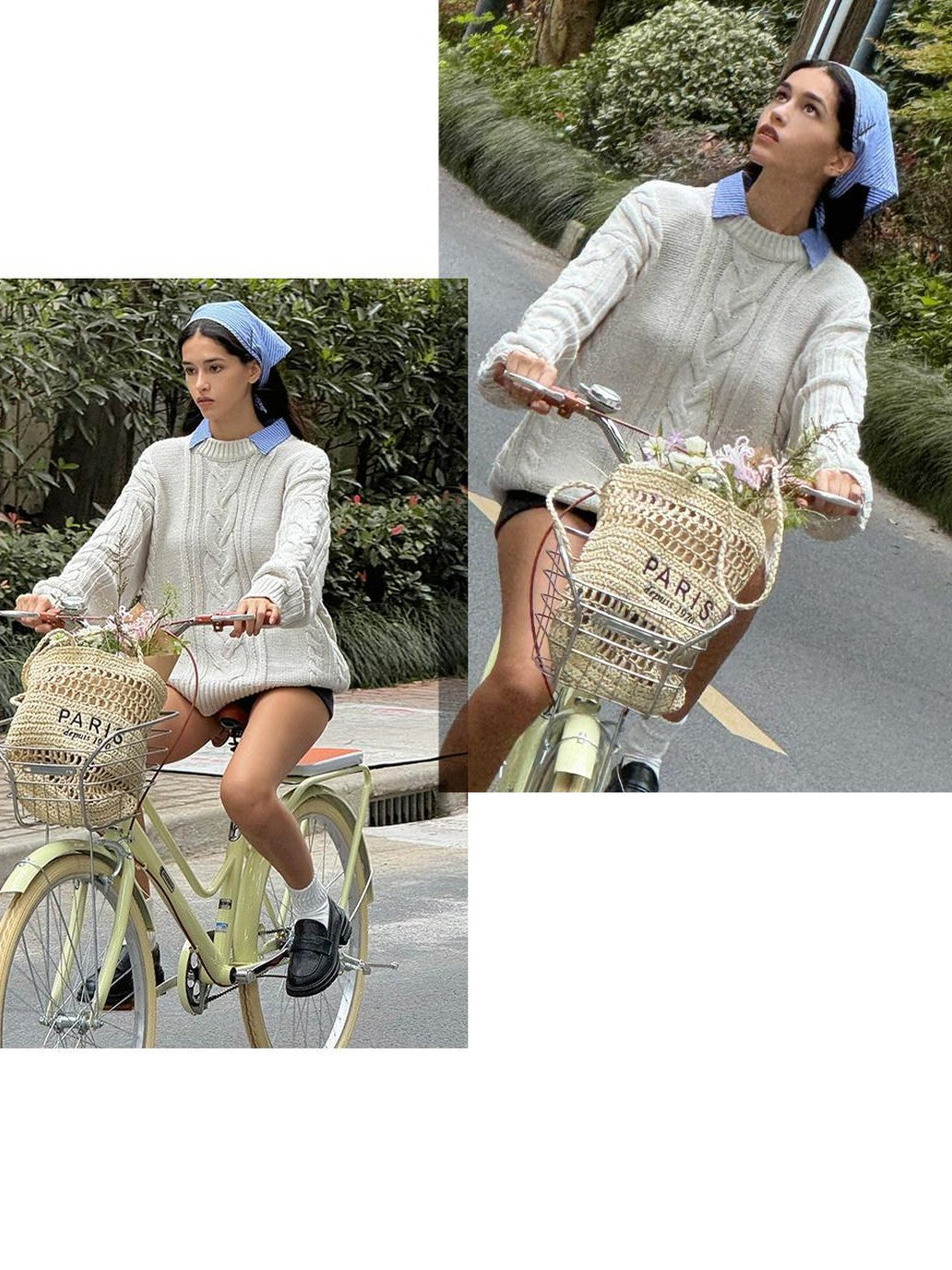 SweetChilling Oversize Chunky Cable Knit Detachable Striped Collar Women&