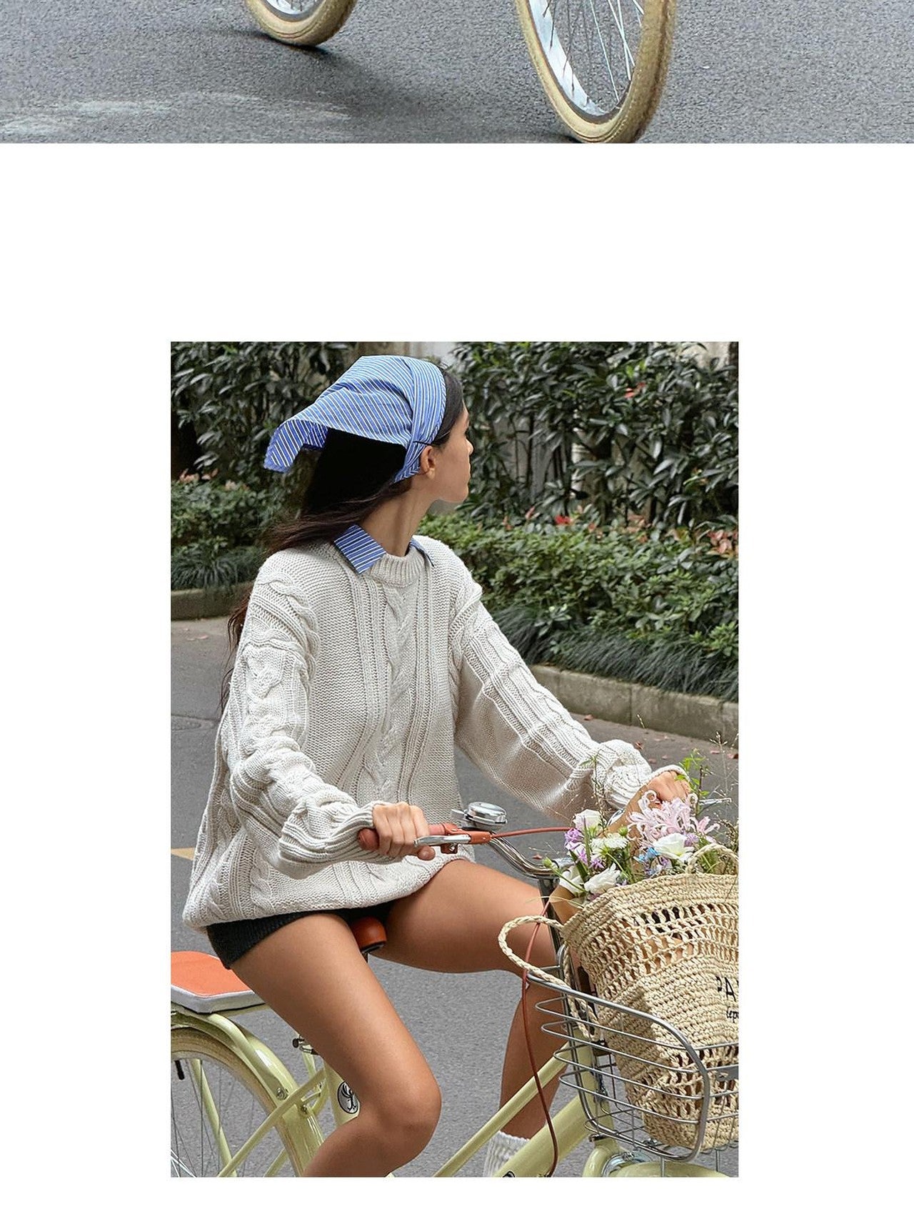 SweetChilling Oversize Chunky Cable Knit Detachable Striped Collar Women&