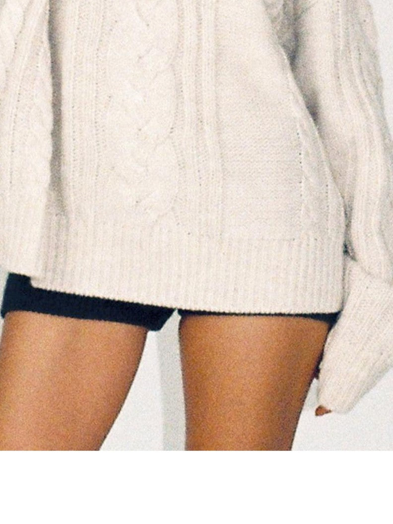 SweetChilling Oversize Chunky Cable Knit Detachable Striped Collar Women&