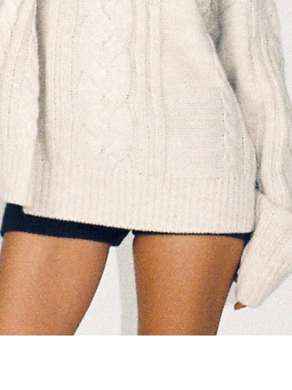 SweetChilling Oversize Chunky Cable Knit Detachable Striped Collar Women&