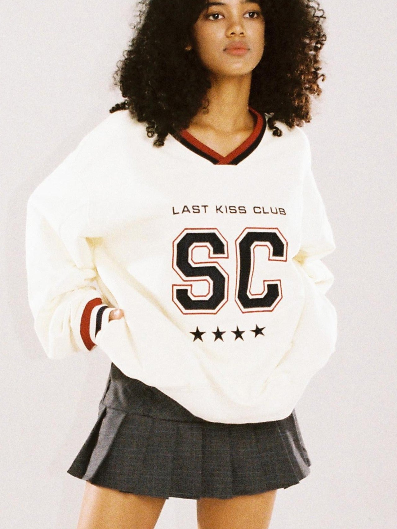 SweetChilling Oversized Heavy Embroidered Rugby V-neck Women&