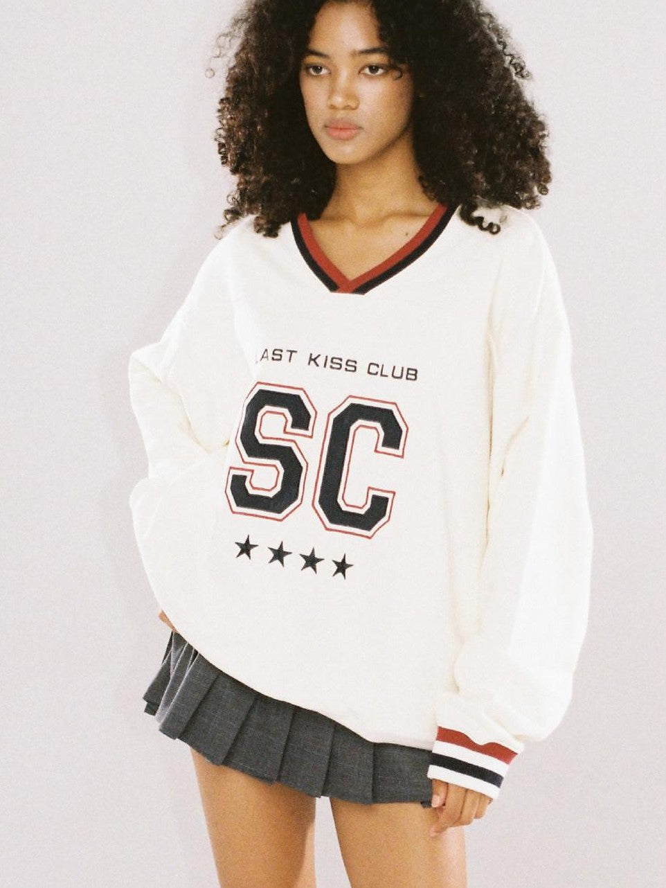 SweetChilling Oversized Heavy Embroidered Rugby V-neck Women&