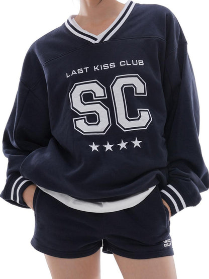 SweetChilling Oversized Heavy Embroidered Rugby V-neck Women&