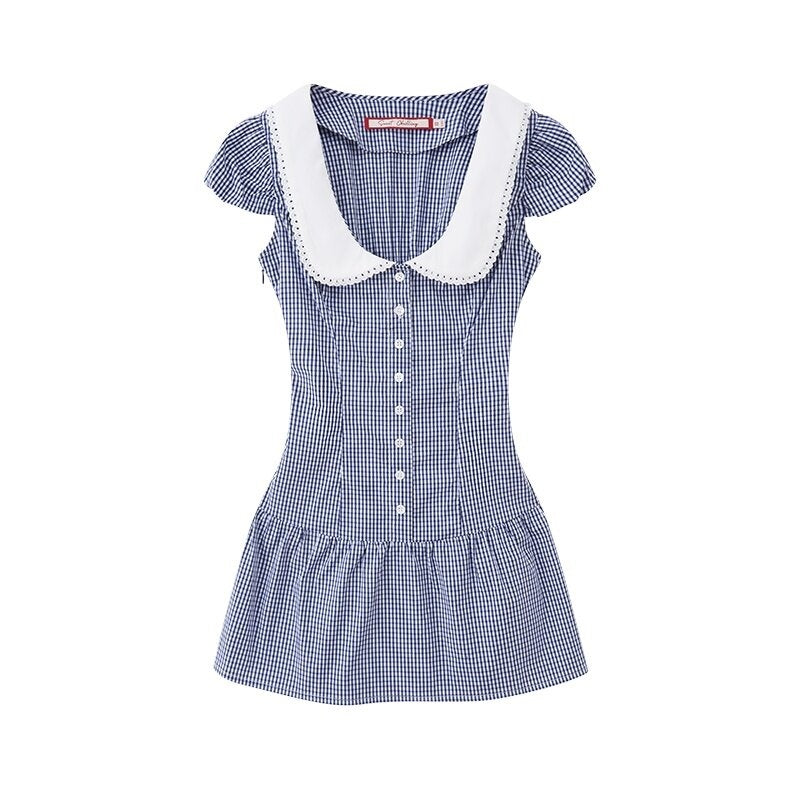 SweetChilling Plaid Contrast Collar Waist Cinching Women&
