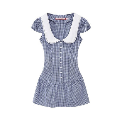 SweetChilling Plaid Contrast Collar Waist Cinching Women&