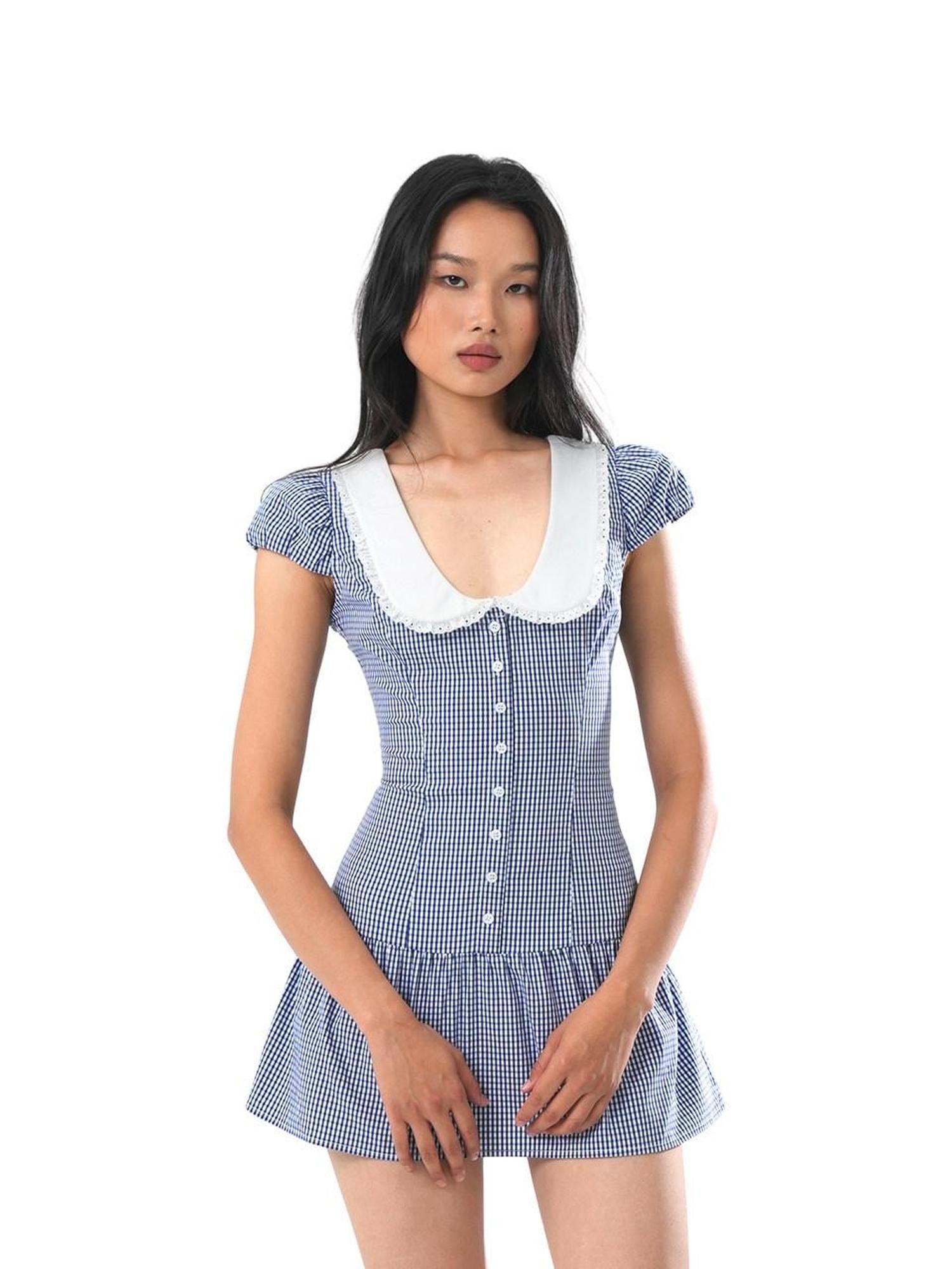 SweetChilling Plaid Contrast Collar Waist Cinching Women&
