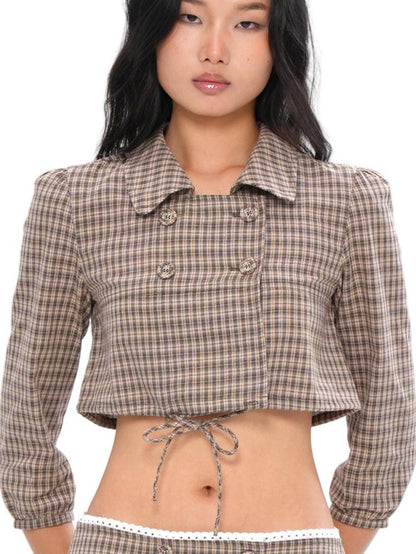 SweetChilling Plaid Double Breasted Cropped Aline Pumpkin Shorts Women&