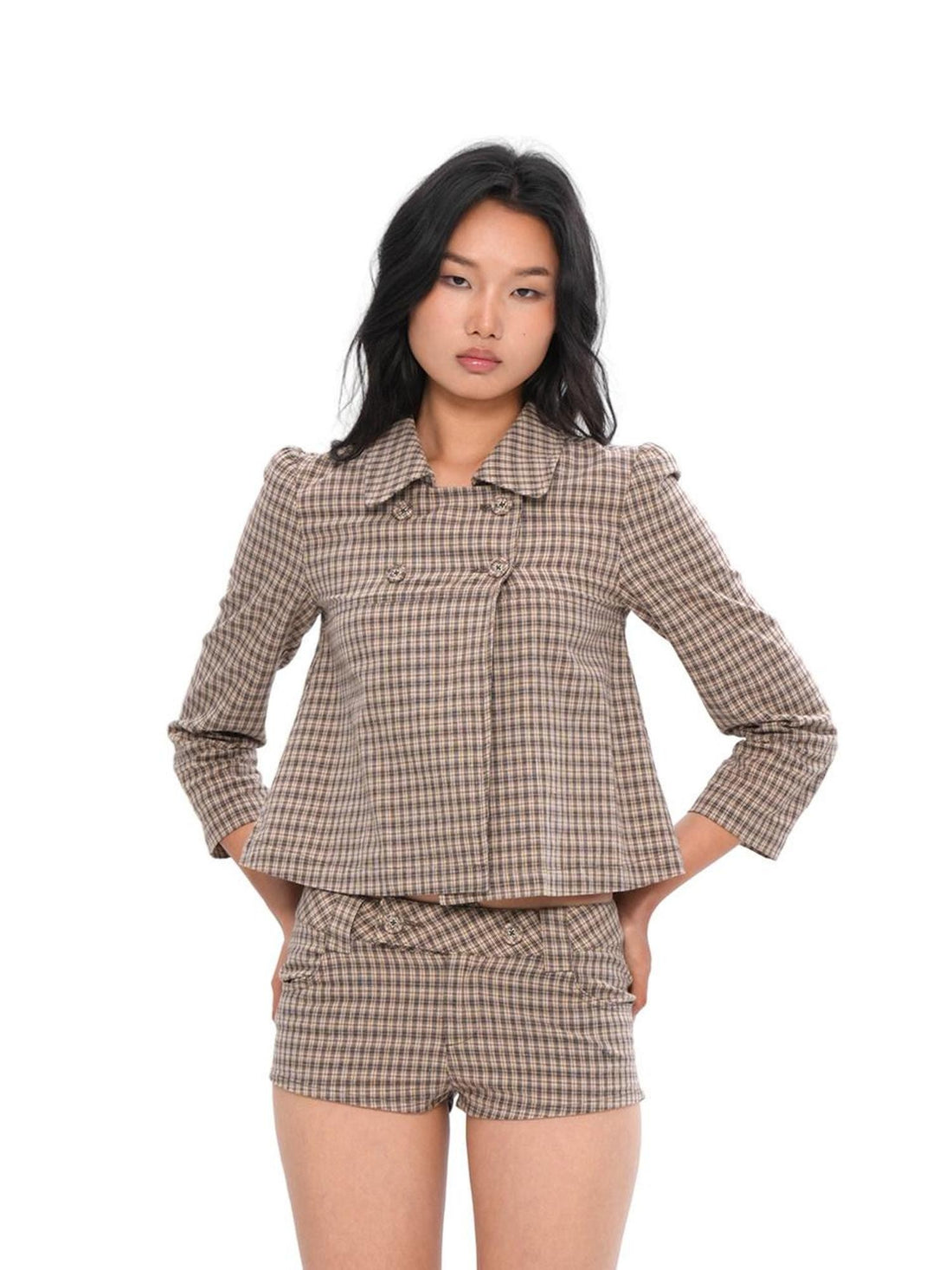 SweetChilling Plaid Double Breasted Lapel Women&