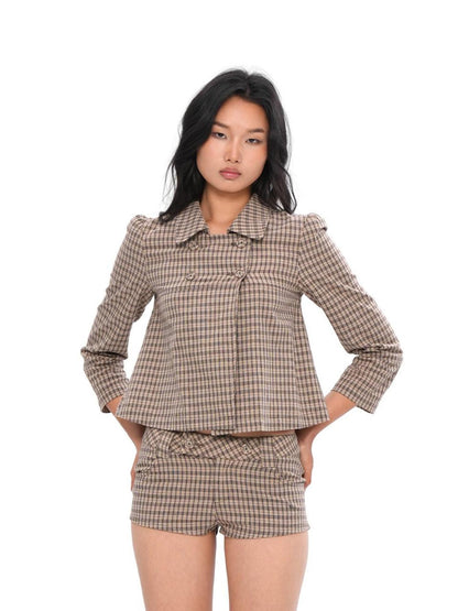SweetChilling Plaid Double Breasted Lapel Women&