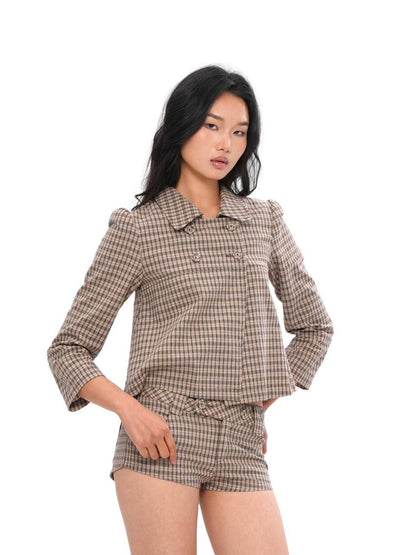 SweetChilling Plaid Double Breasted Lapel Women&