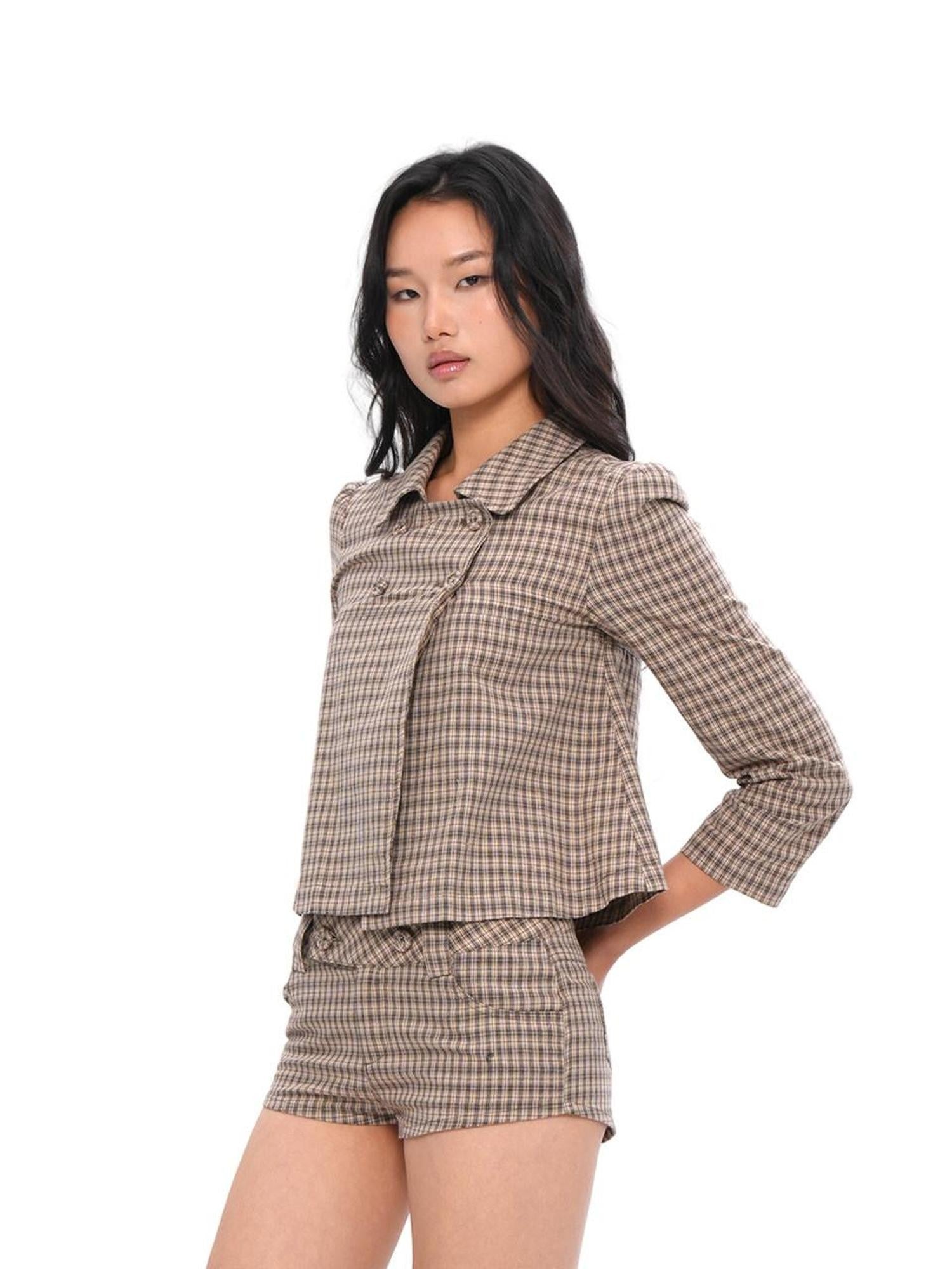 SweetChilling Plaid Double Breasted Lapel Women&
