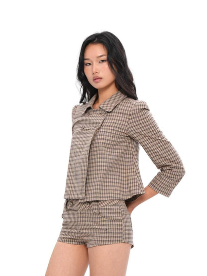 SweetChilling Plaid Double Breasted Lapel Women&
