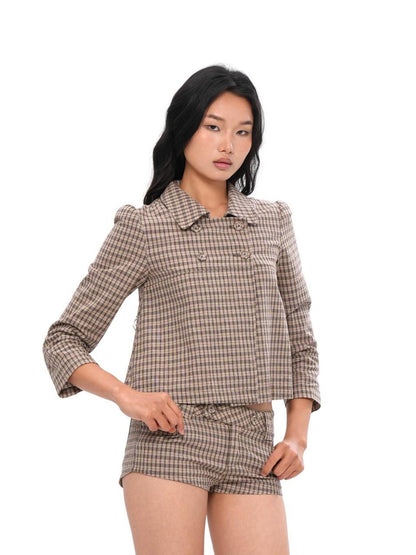 SweetChilling Plaid Double Breasted Lapel Women&