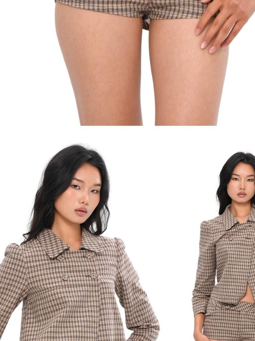 SweetChilling Plaid Double Breasted Lapel Women&