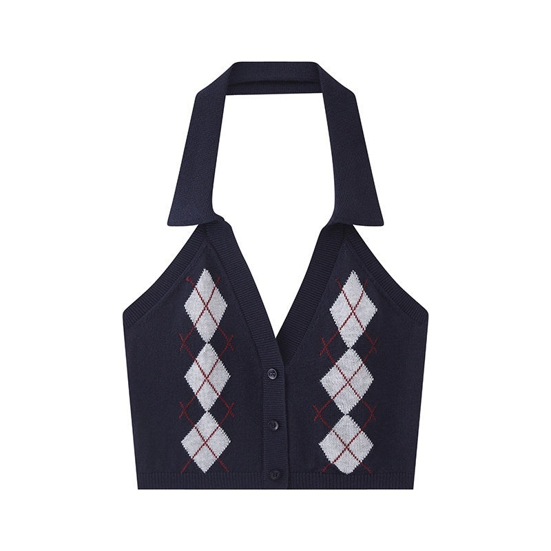 SweetChilling_Plaid_Jacquard_Rhombus_Sleeveless_Crop_Women&