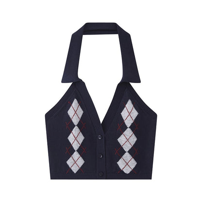 SweetChilling_Plaid_Jacquard_Rhombus_Sleeveless_Crop_Women&