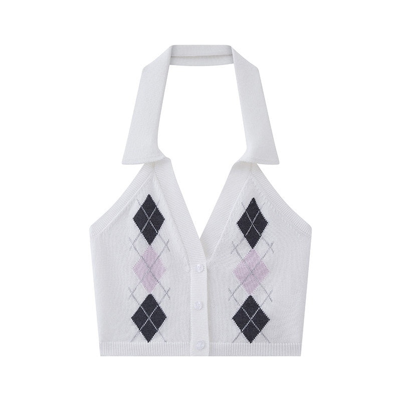 SweetChilling_Plaid_Jacquard_Rhombus_Sleeveless_Crop_Women&