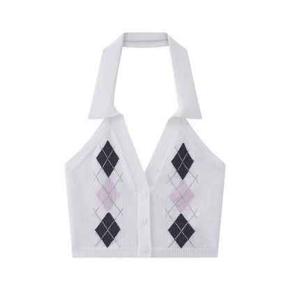 SweetChilling_Plaid_Jacquard_Rhombus_Sleeveless_Crop_Women&
