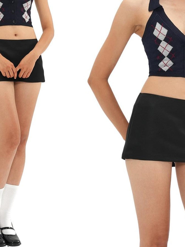 SweetChilling Plaid Jacquard Rhombus Sleeveless Crop Women&