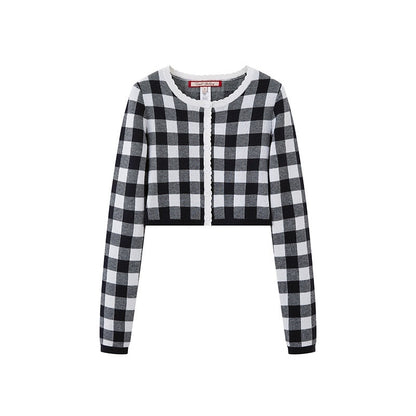 SweetChilling Plaid Knit Long Sleeve Cardigan A Line Women&