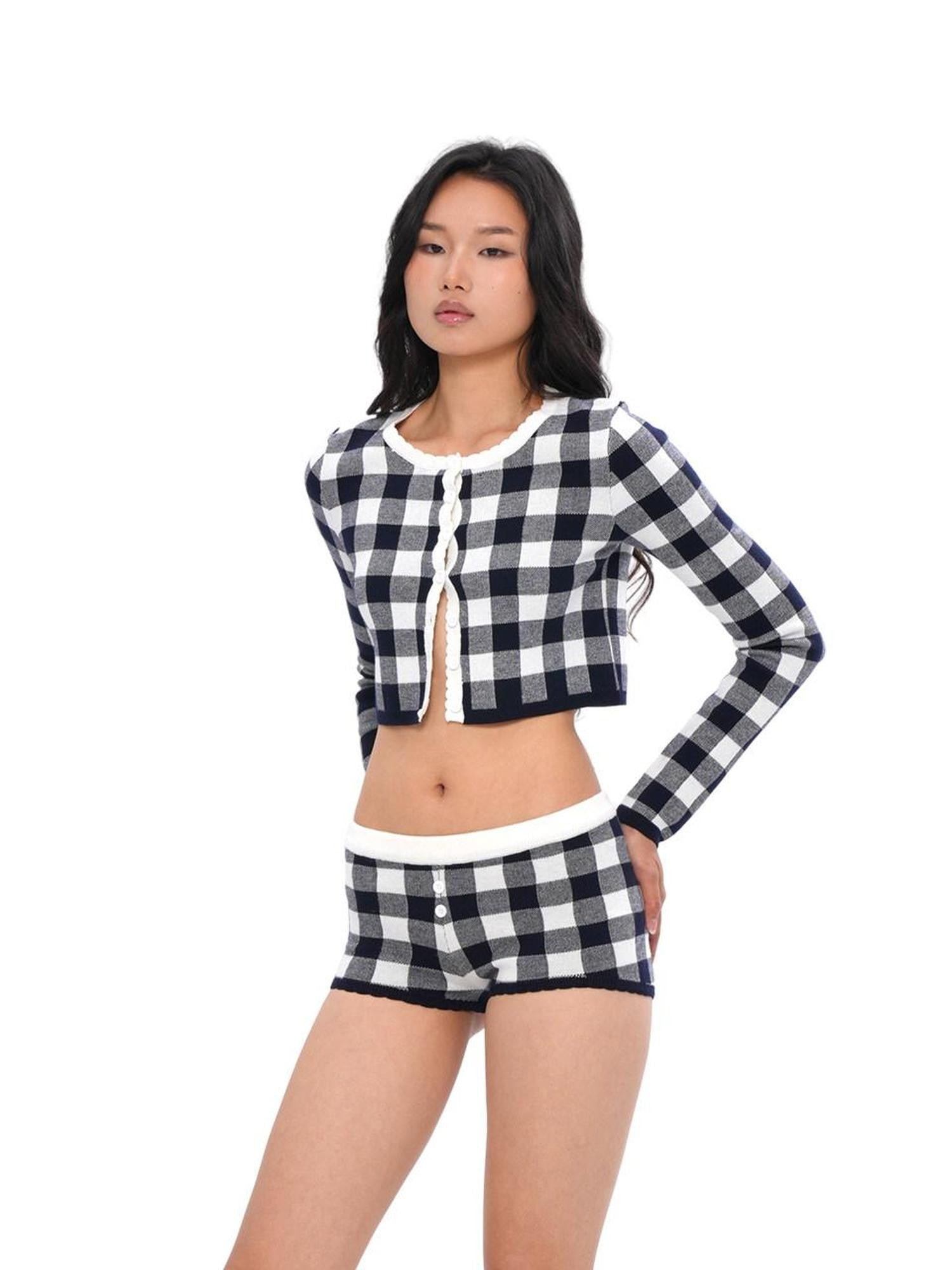 SweetChilling Plaid Knit Long Sleeve Cardigan A Line Women&